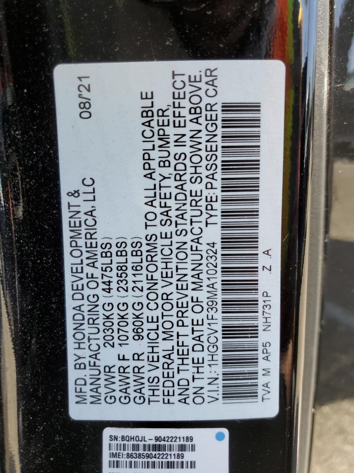 1HGCV1F39MA102324 2021 Honda Accord Sport