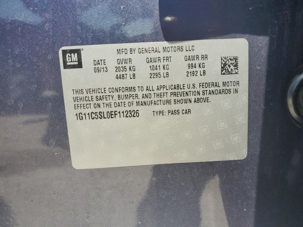 1G11C5SL0EF112326 2014 Chevrolet Malibu 1Lt