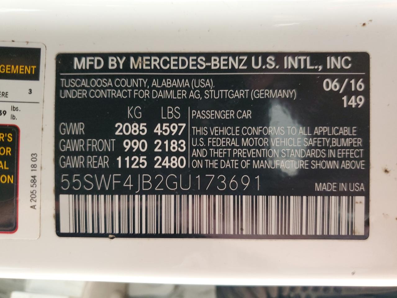 55SWF4JB2GU173691 2016 Mercedes-Benz C 300