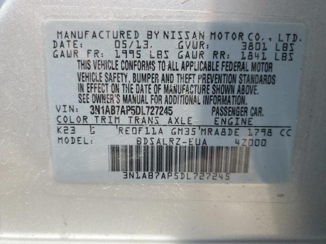 2013 Nissan Sentra S VIN: 3N1AB7AP5DL727245 Lot: 57214054