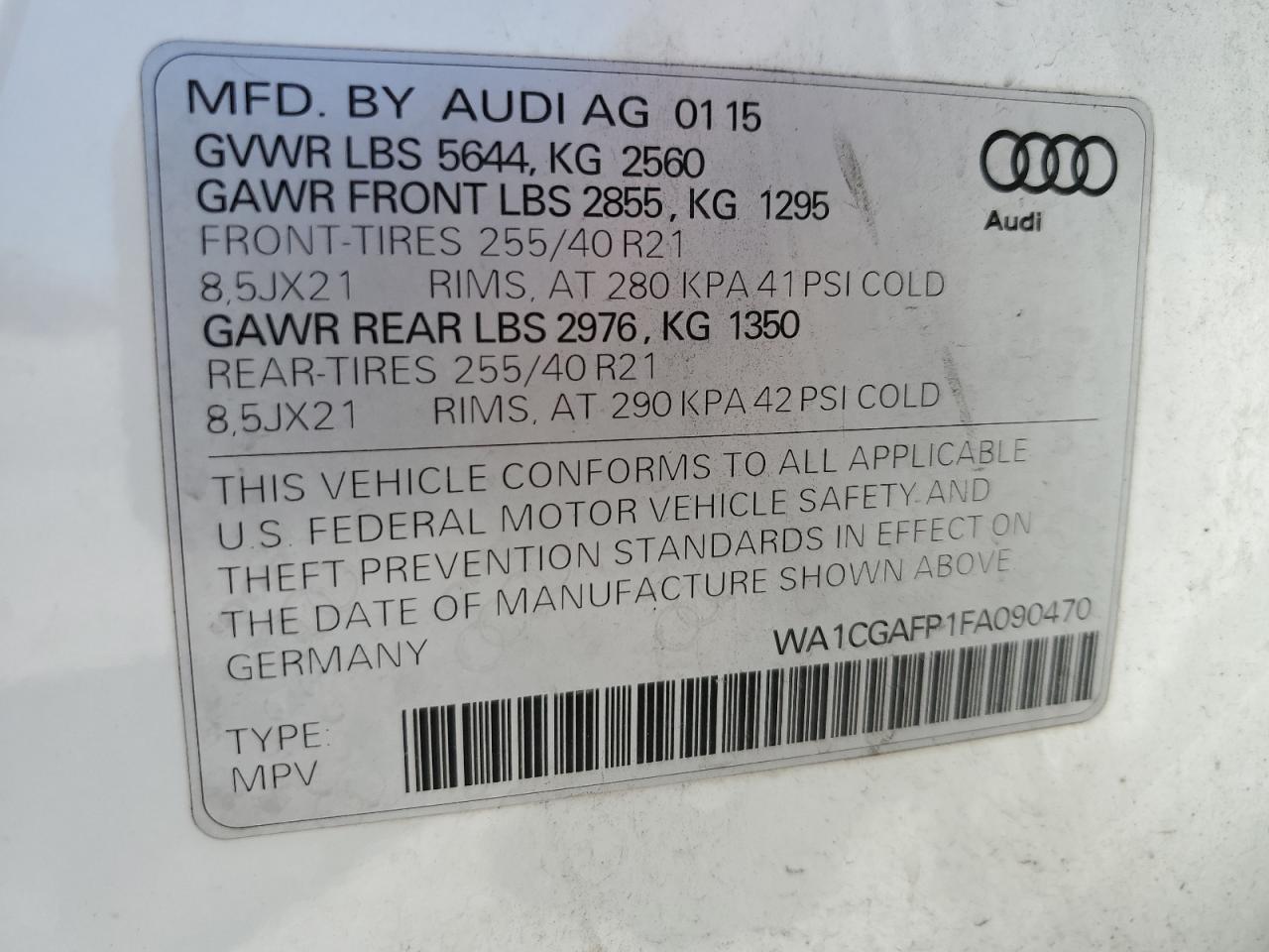 WA1CGAFP1FA090470 2015 Audi Sq5 Premium Plus