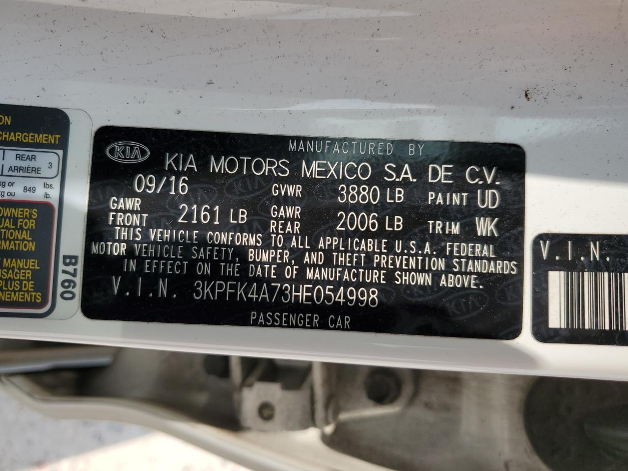 3KPFK4A73HE054998 2017 Kia Forte Lx