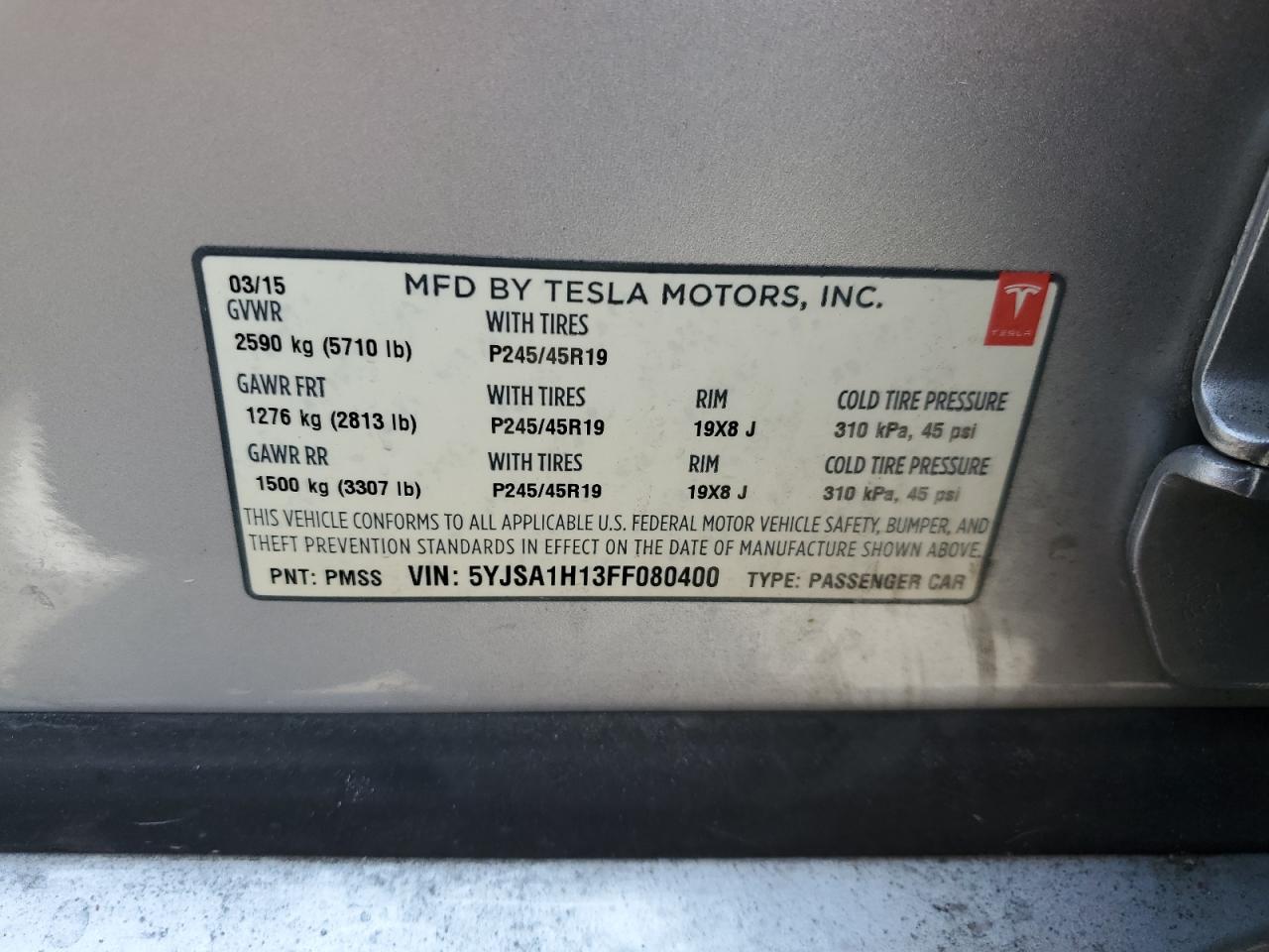 5YJSA1H13FF080400 2015 Tesla Model S 85