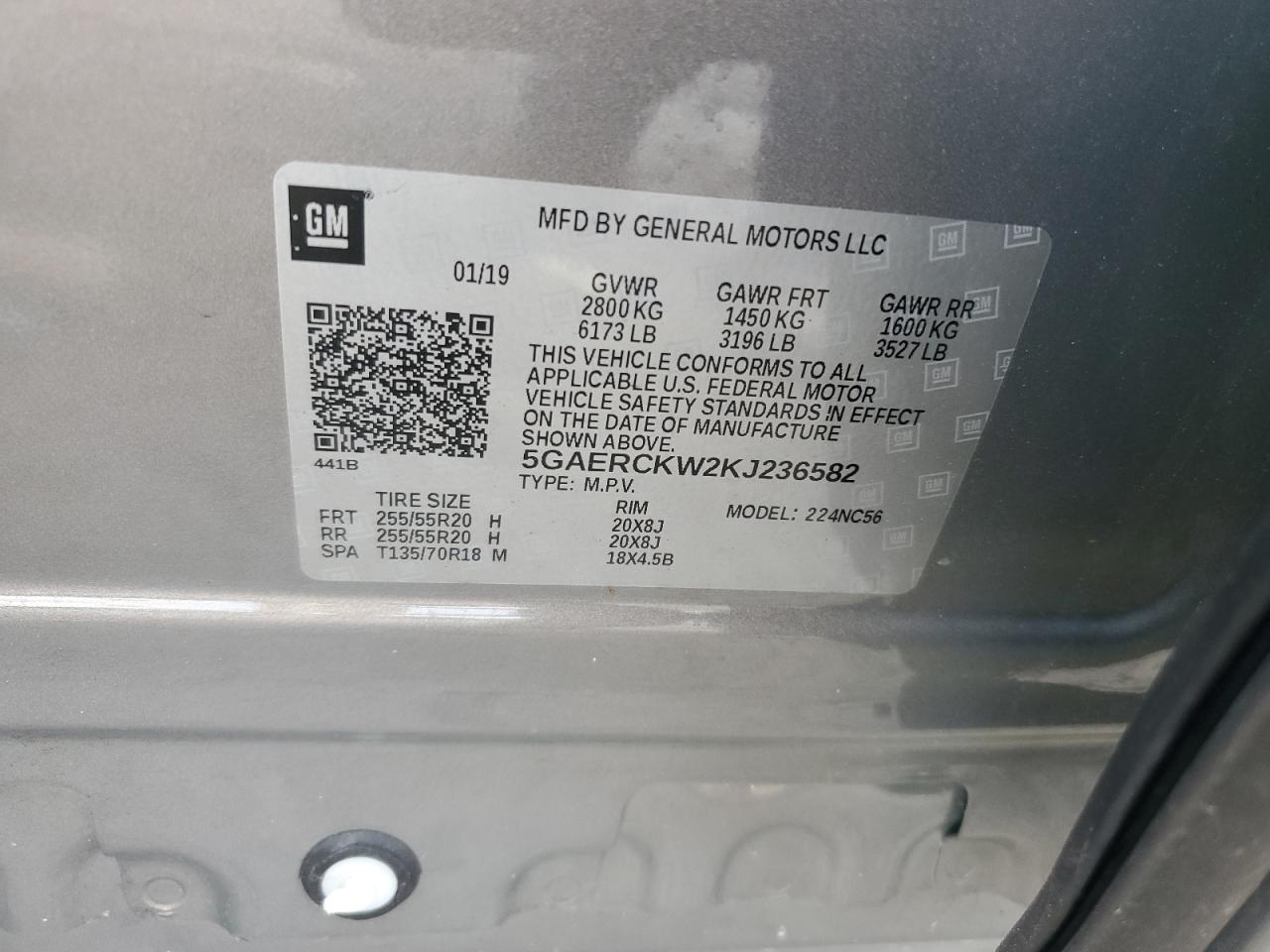 5GAERCKW2KJ236582 2019 Buick Enclave Premium