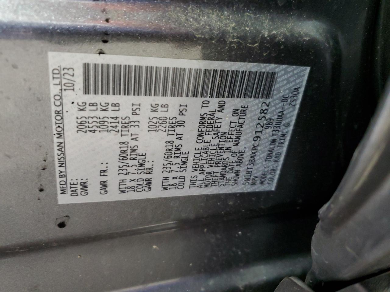 5N1BT3BAXPC912582 2023 Nissan Rogue Sv