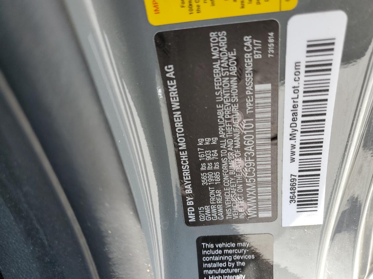 WMWXM5C59F3A60101 2015 Mini Cooper