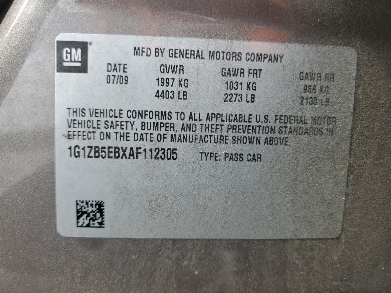 1G1ZB5EBXAF112305 2010 Chevrolet Malibu Ls