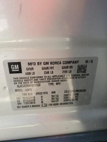 2015 BUICK ENCORE with SIDE damage, VIN KL4CJGSB8FB212332