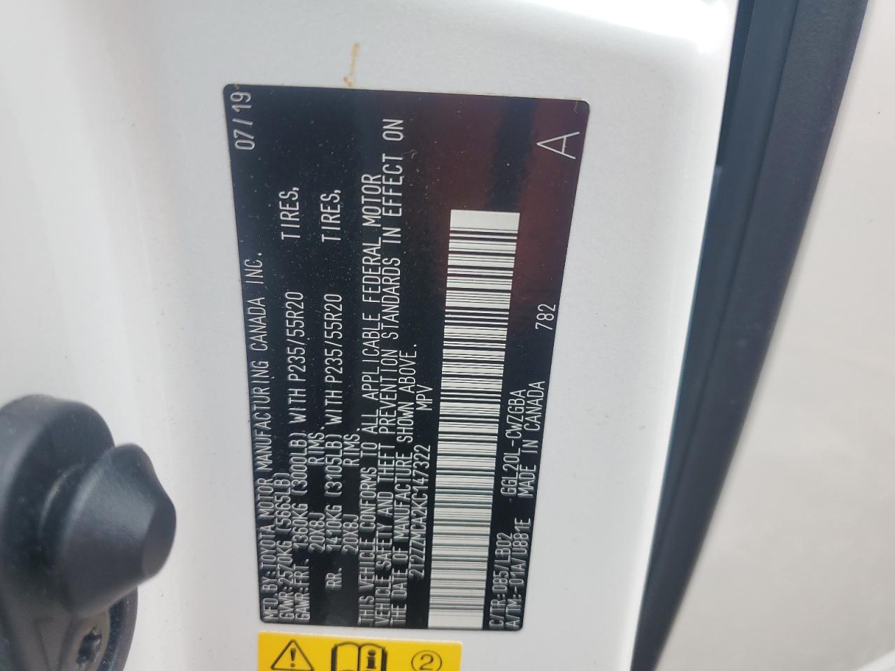 2T2ZZMCA2KC147322 2019 Lexus Rx 350 Base