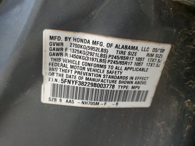 2009 Honda Pilot Lx VIN: 5FNYF38229B003778 Lot: 55677214