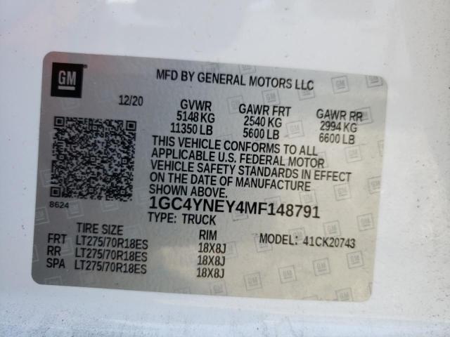 2021 Chevrolet Silverado K2500 Heavy Duty Lt VIN: 1GC4YNEY4MF148791 Lot: 55062384