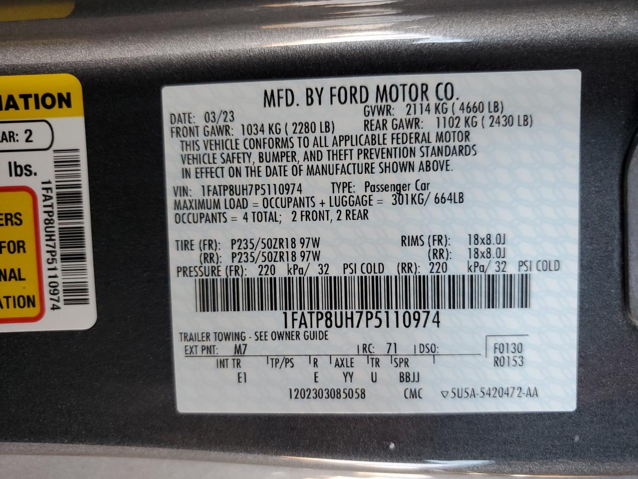 1FATP8UH7P5110974 2023 Ford Mustang