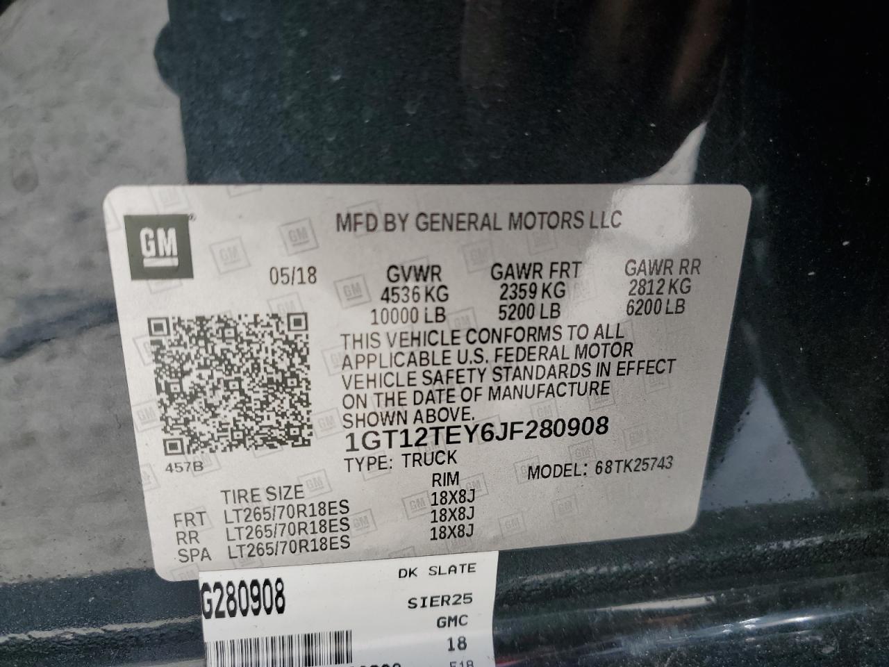 1GT12TEY6JF280908 2018 GMC Sierra K2500 Slt