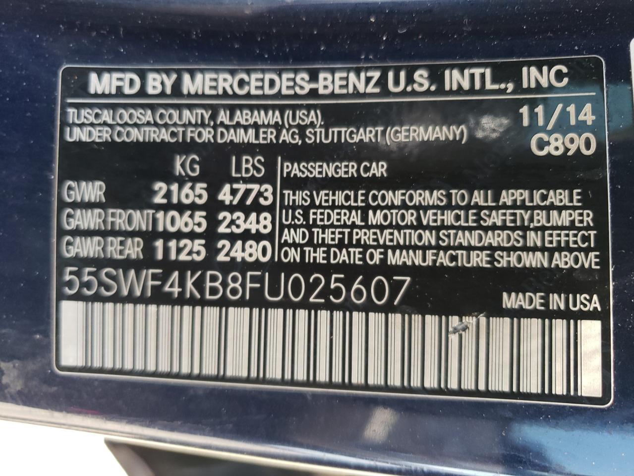 2015 Mercedes-Benz C 300 4Matic vin: 55SWF4KB8FU025607