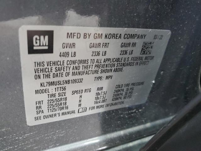 2022 Chevrolet Trailblazer Rs VIN: KL79MUSL5NB109332 Lot: 55825384