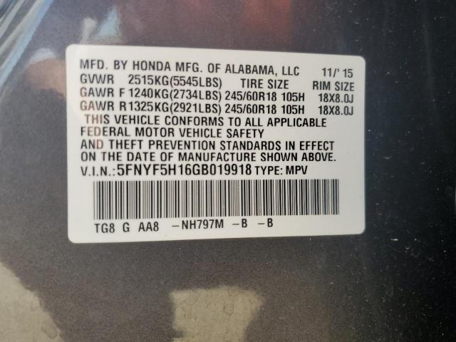 2016 Honda Pilot Lx VIN: 5FNYF5H16GB019918 Lot: 56864394
