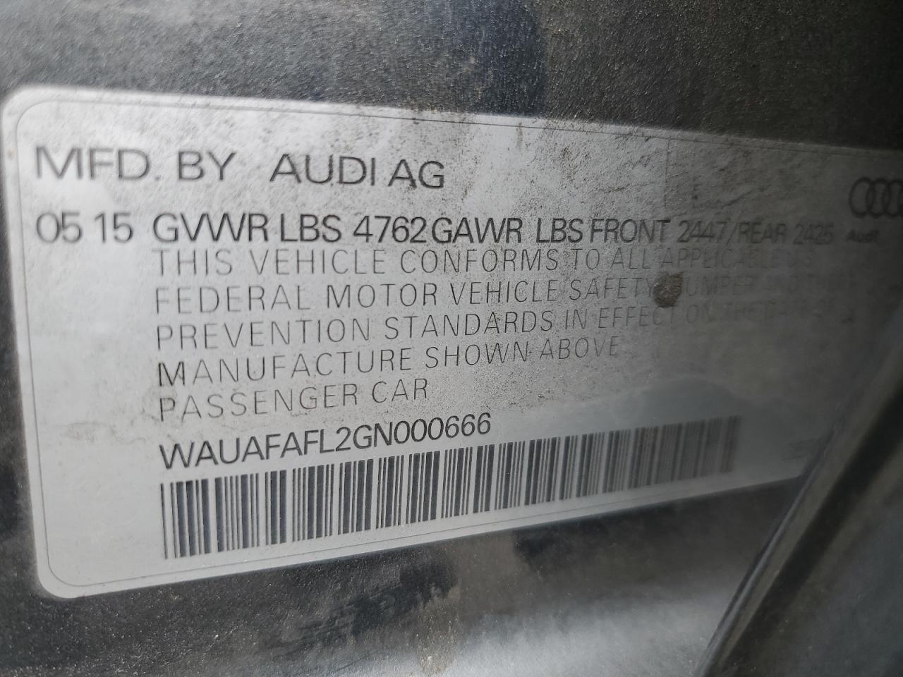 WAUAFAFL2GN000666 2016 Audi A4 Premium S-Line