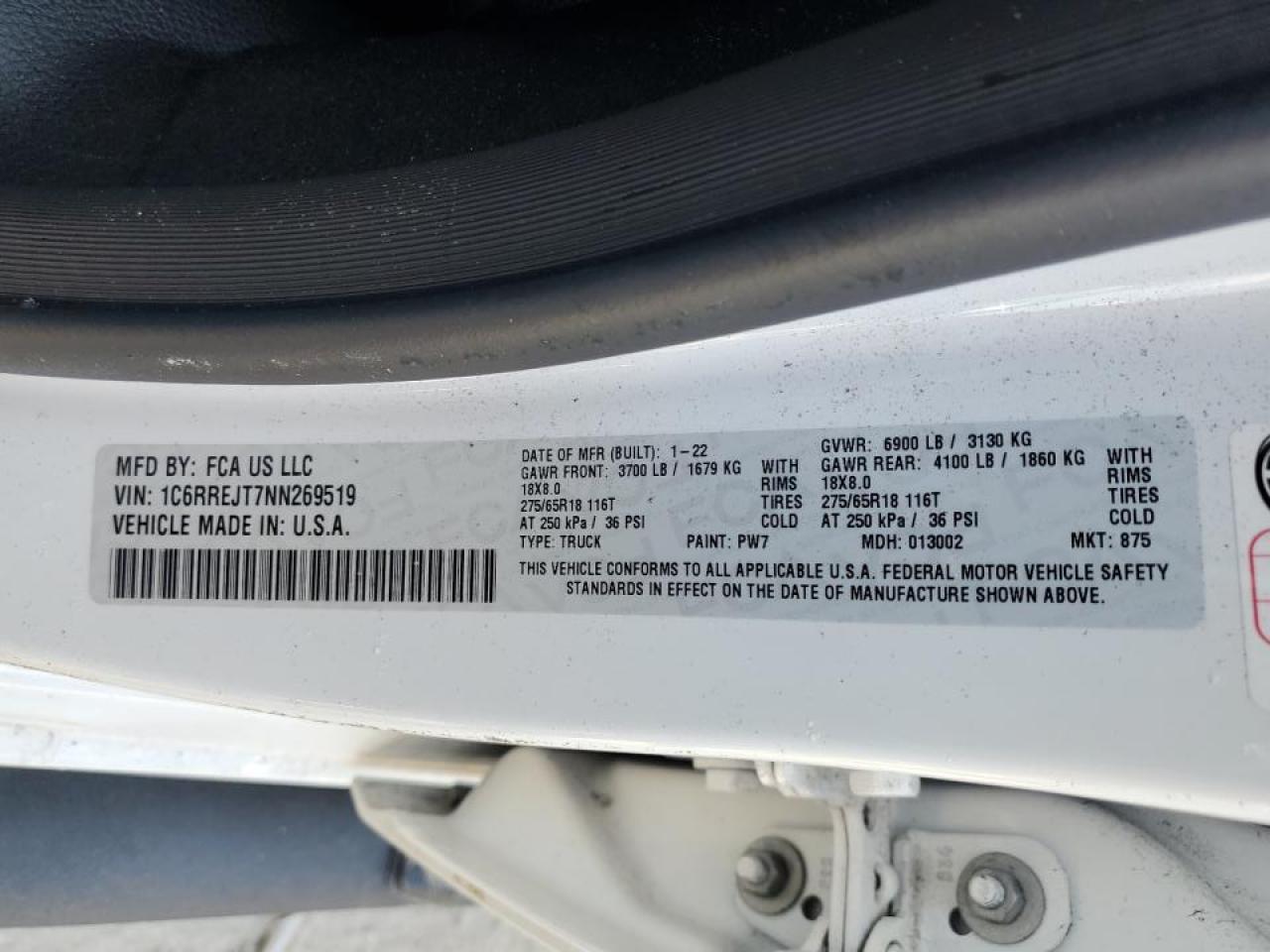 1C6RREJT7NN269519 2022 Ram 1500 Laramie