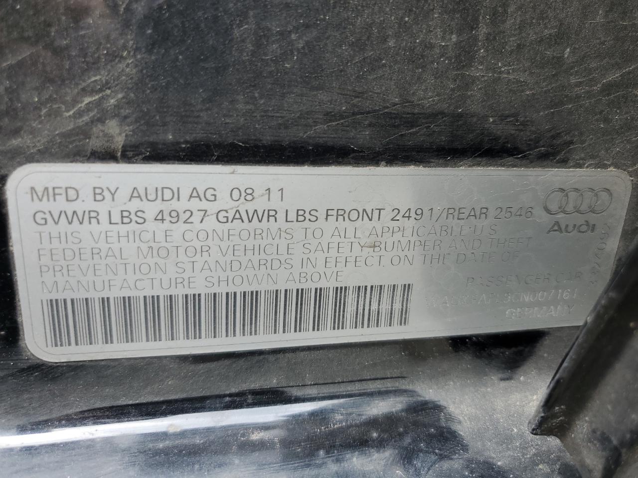 WAUKFAFL9CN007161 2012 Audi A4 Prestige