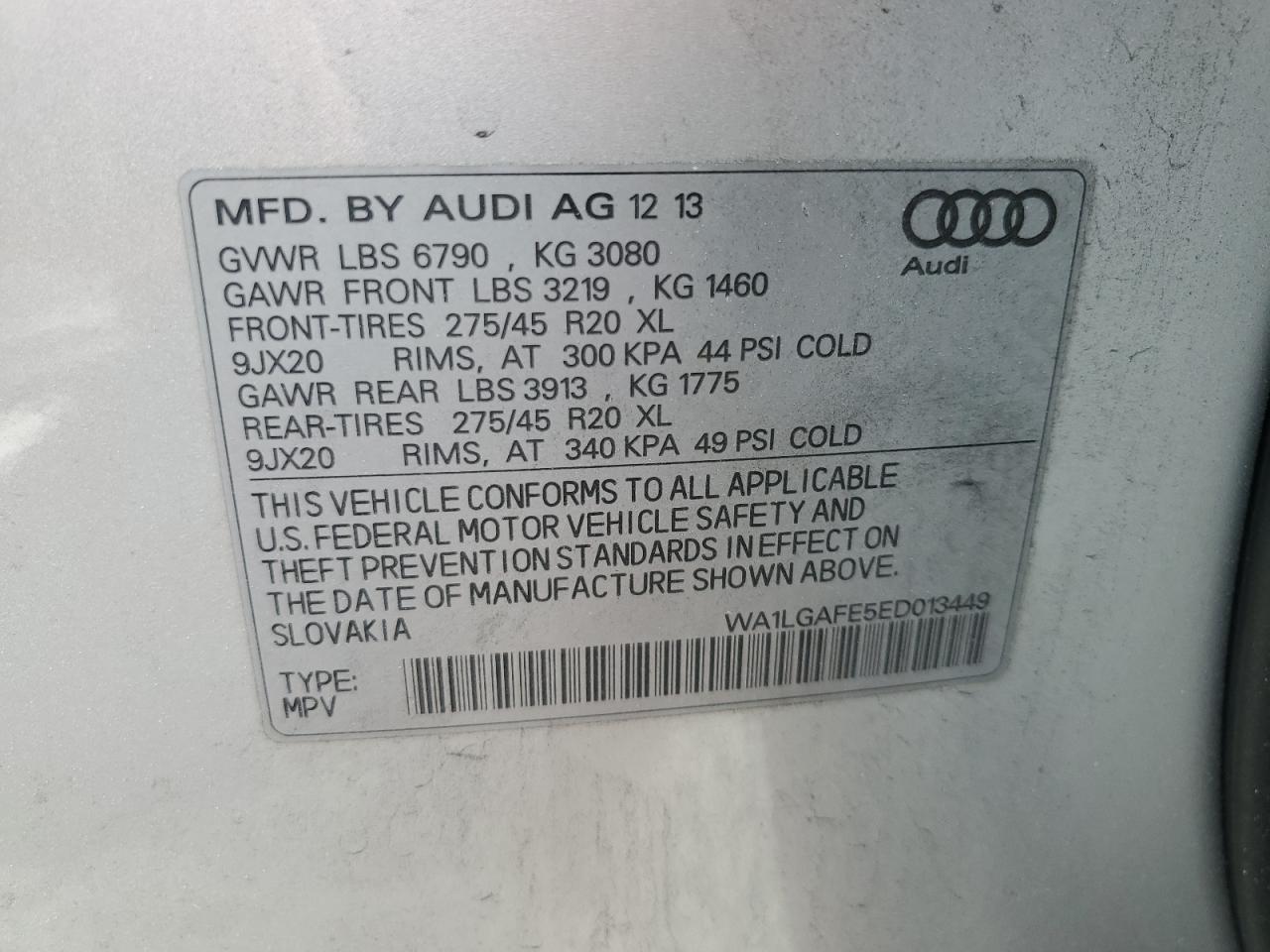 WA1LGAFE5ED013449 2014 Audi Q7 Premium Plus