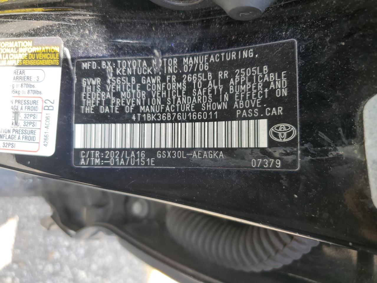 4T1BK36B76U166011 2006 Toyota Avalon Xl