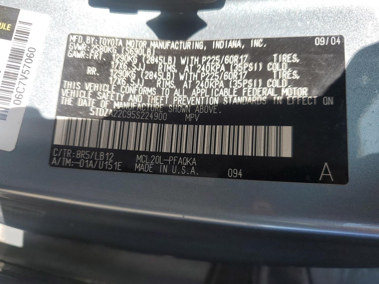 5TDZA22C95S224900 2005 Toyota Sienna Xle