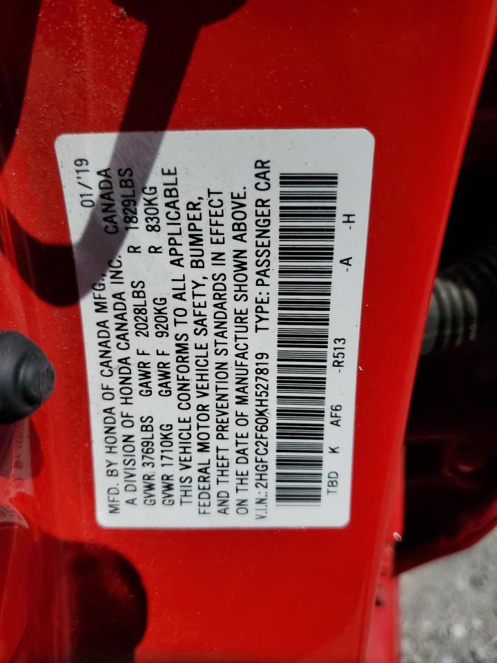 2HGFC2F60KH527819 2019 Honda Civic Lx