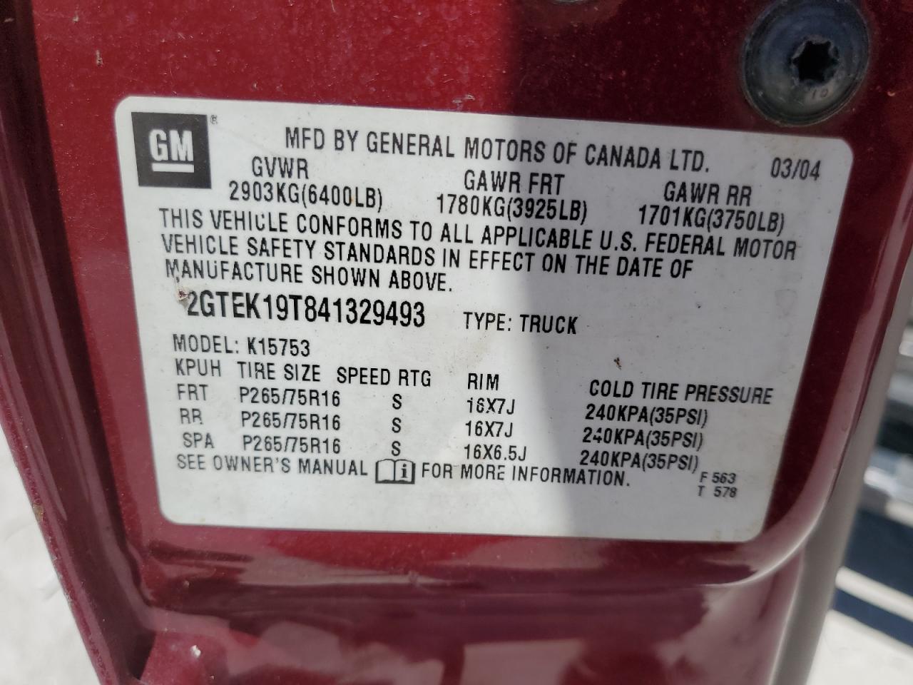 2GTEK19T841329493 2004 GMC New Sierra K1500