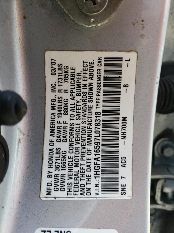 1HGFA16597L078318 2007 Honda Civic Lx