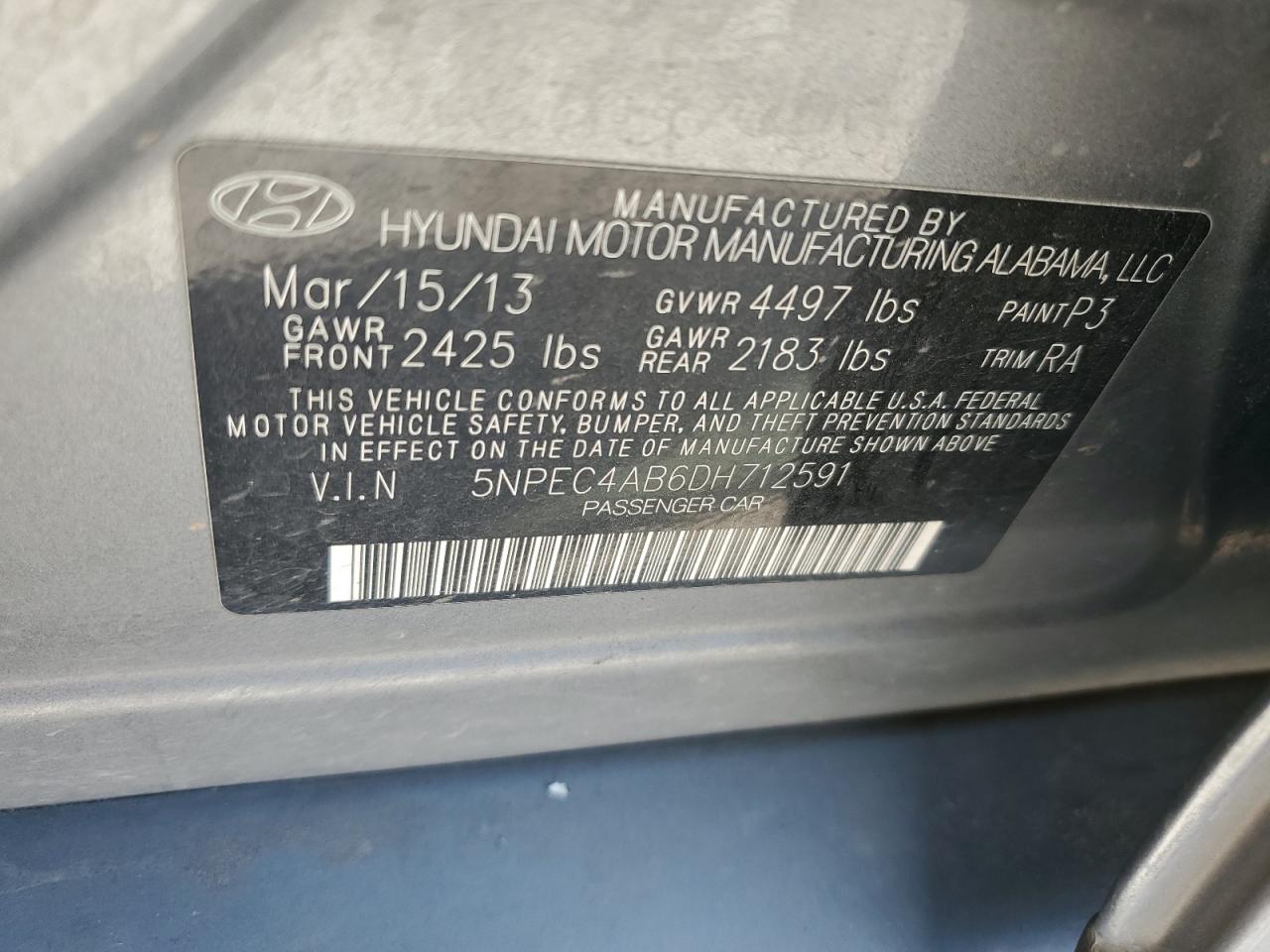 5NPEC4AB6DH712591 2013 Hyundai Sonata Se