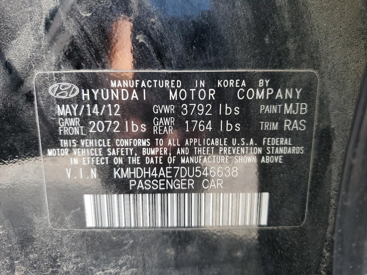 KMHDH4AE7DU546638 2013 Hyundai Elantra Gls