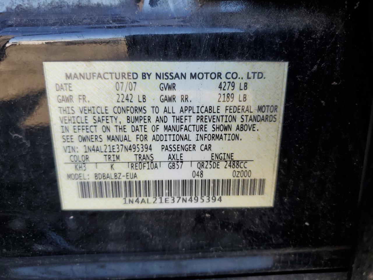 1N4AL21E37N495394 2007 Nissan Altima 2.5