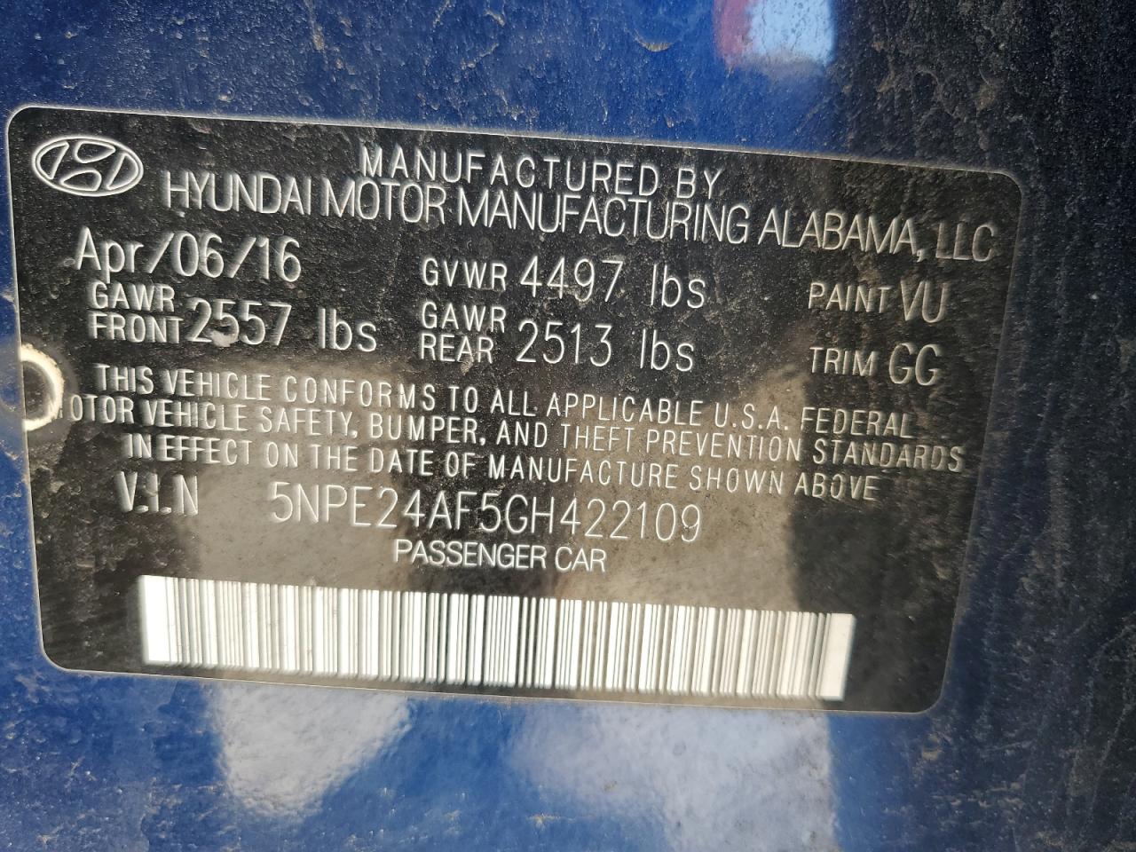 5NPE24AF5GH422109 2016 Hyundai Sonata Se