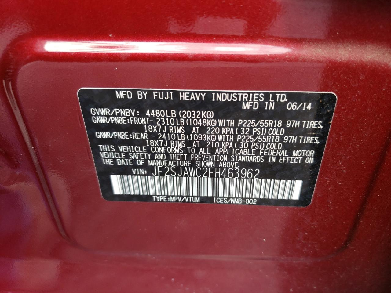 JF2SJAWC2FH463962 2015 Subaru Forester 2.5I Touring