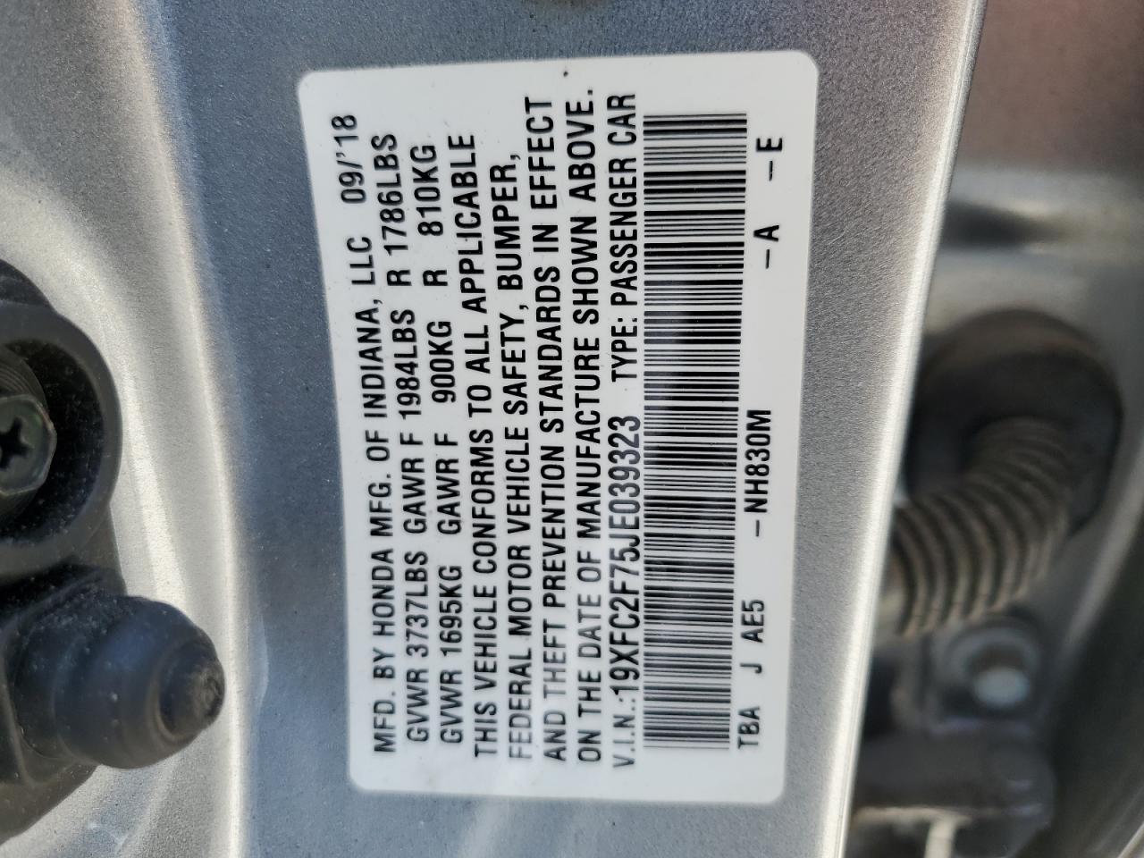 19XFC2F75JE039323 2018 Honda Civic Ex