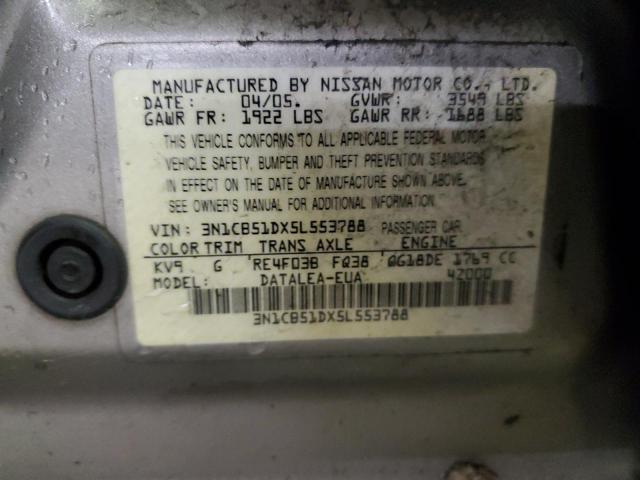 2005 Nissan Sentra 1.8 VIN: 3N1CB51DX5L553788 Lot: 54332504