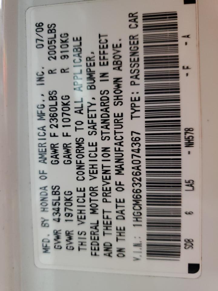 1HGCM66326A074367 2006 Honda Accord Lx