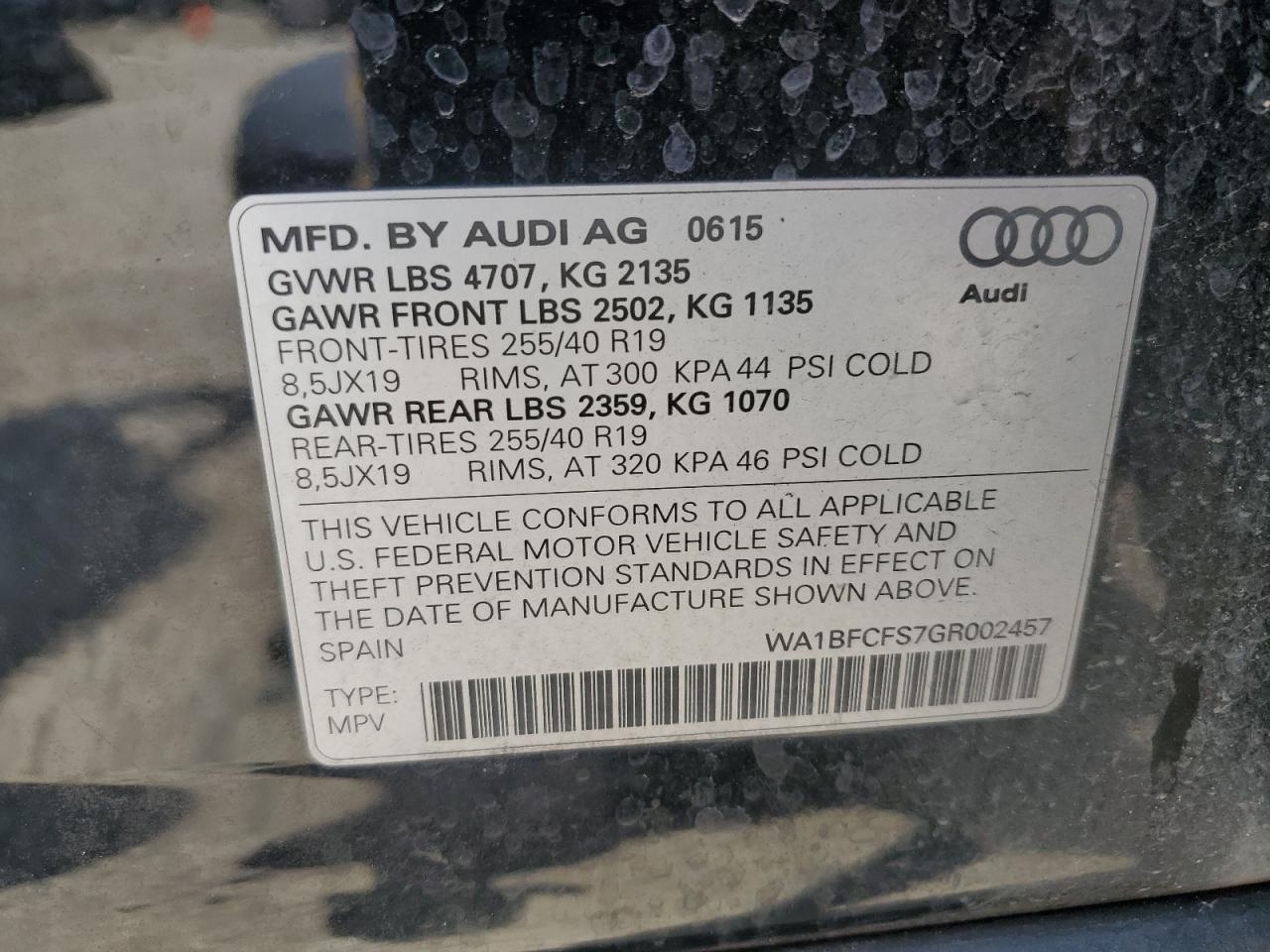 WA1BFCFS7GR002457 2016 Audi Q3 Premium Plus