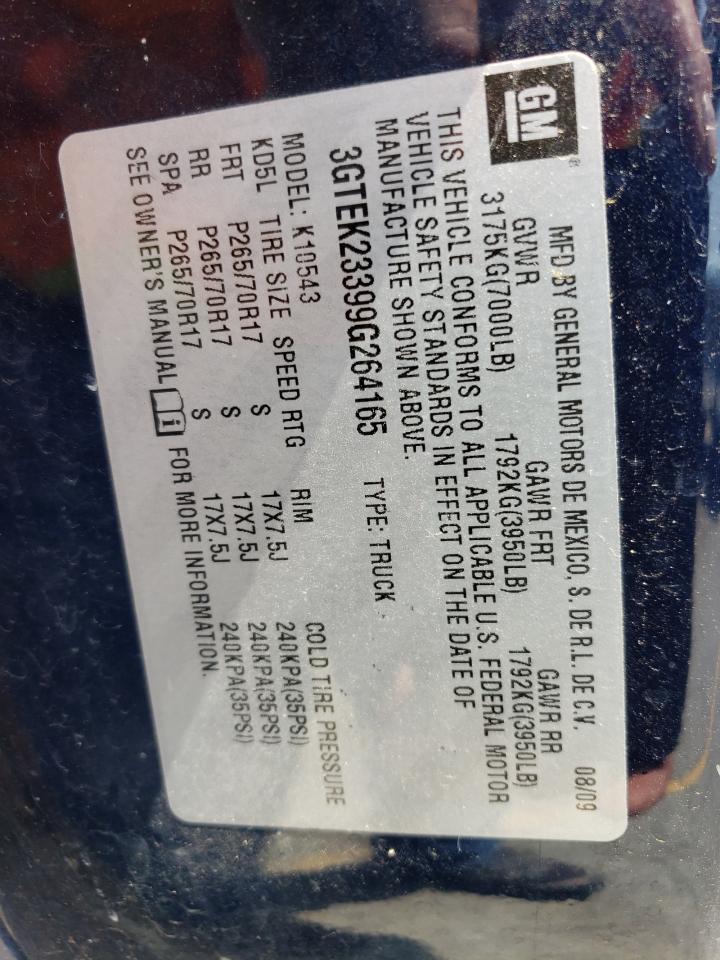 3GTEK23399G264165 2009 GMC Sierra K1500 Sle