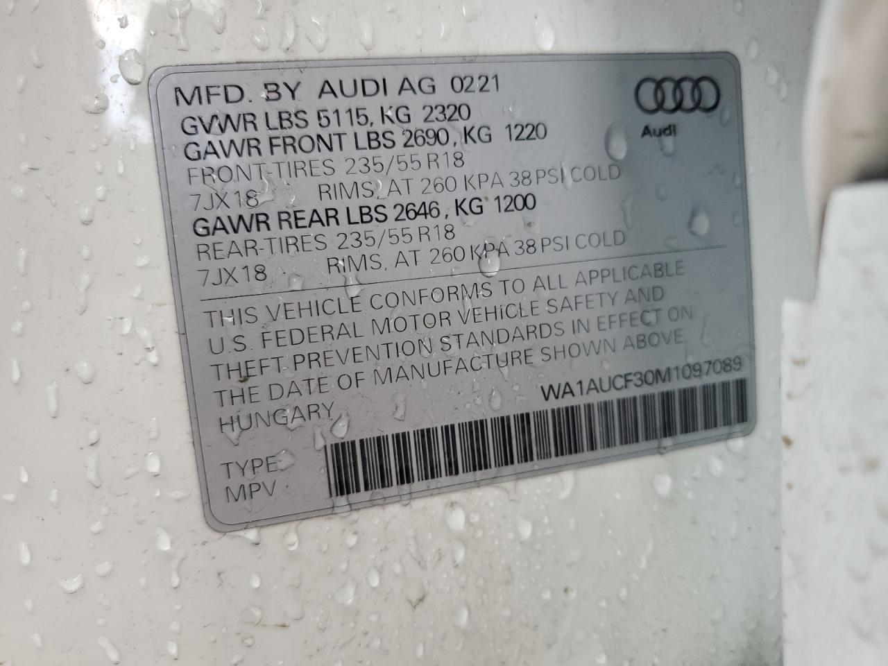 WA1AUCF30M1097089 2021 Audi Q3 Premium 40