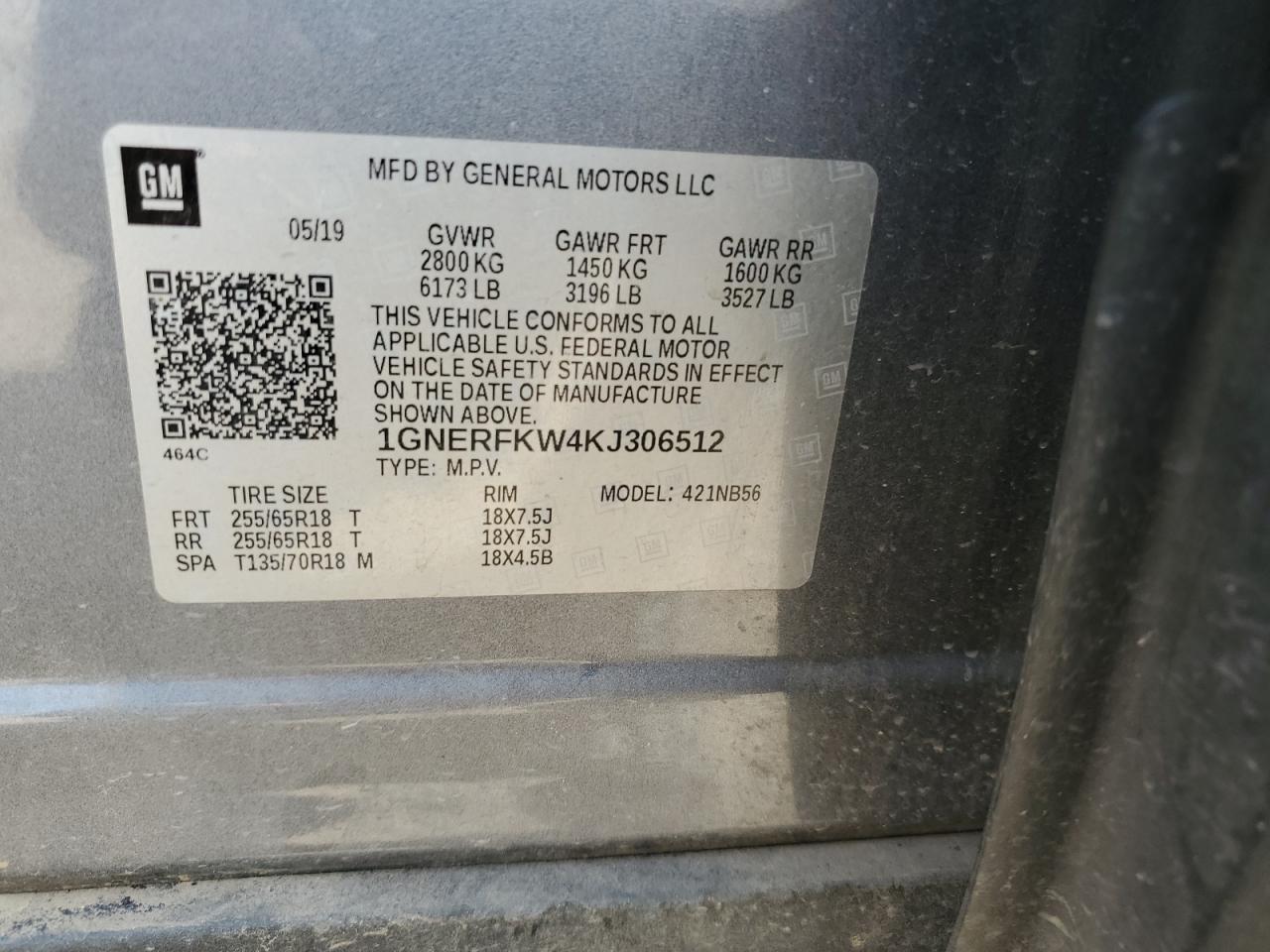 1GNERFKW4KJ306512 2019 Chevrolet Traverse Ls