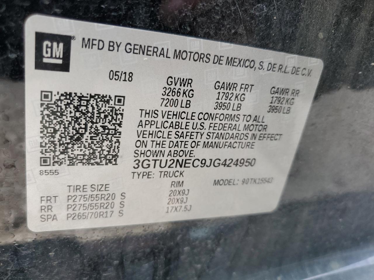 3GTU2NEC9JG424950 2018 GMC Sierra K1500 Slt
