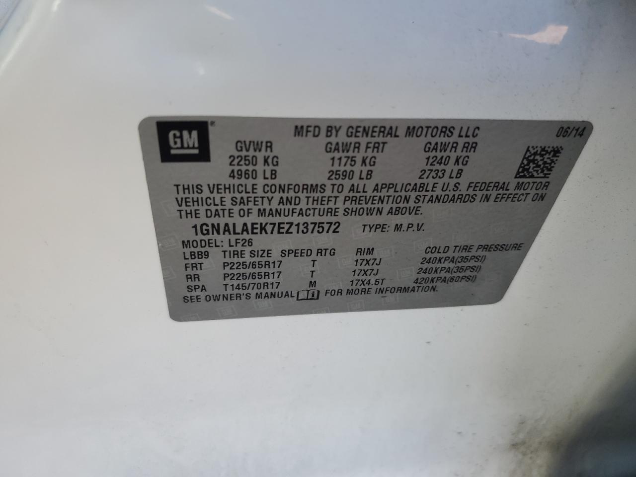 1GNALAEK7EZ137572 2014 Chevrolet Equinox Ls