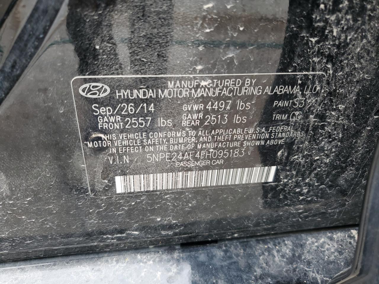 5NPE24AF4FH095183 2015 Hyundai Sonata Se