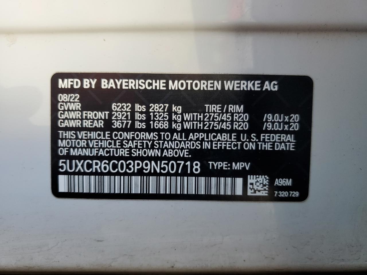 5UXCR6C03P9N50718 2023 BMW X5 xDrive40I