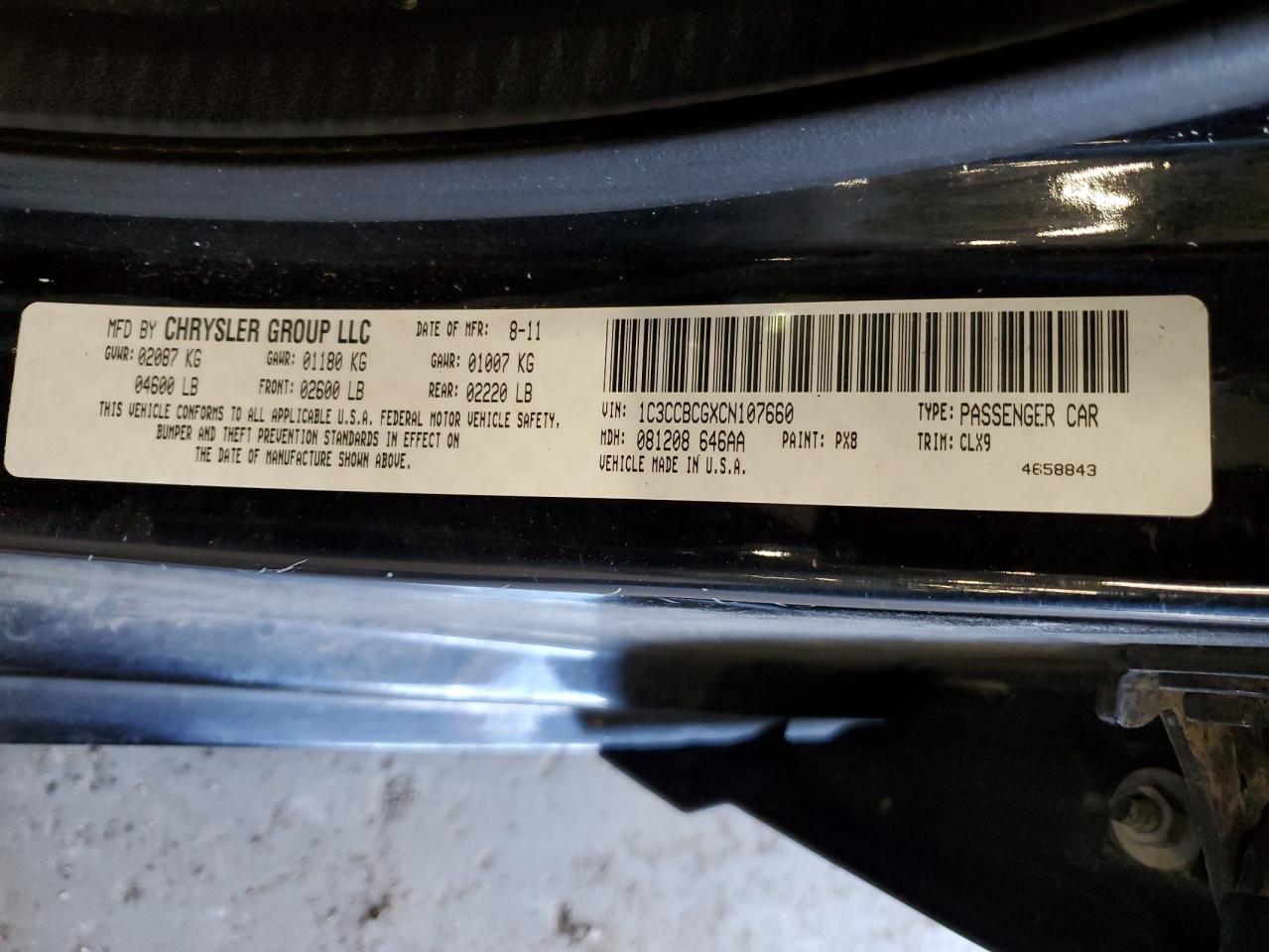 1C3CCBCGXCN107660 2012 Chrysler 200 Limited