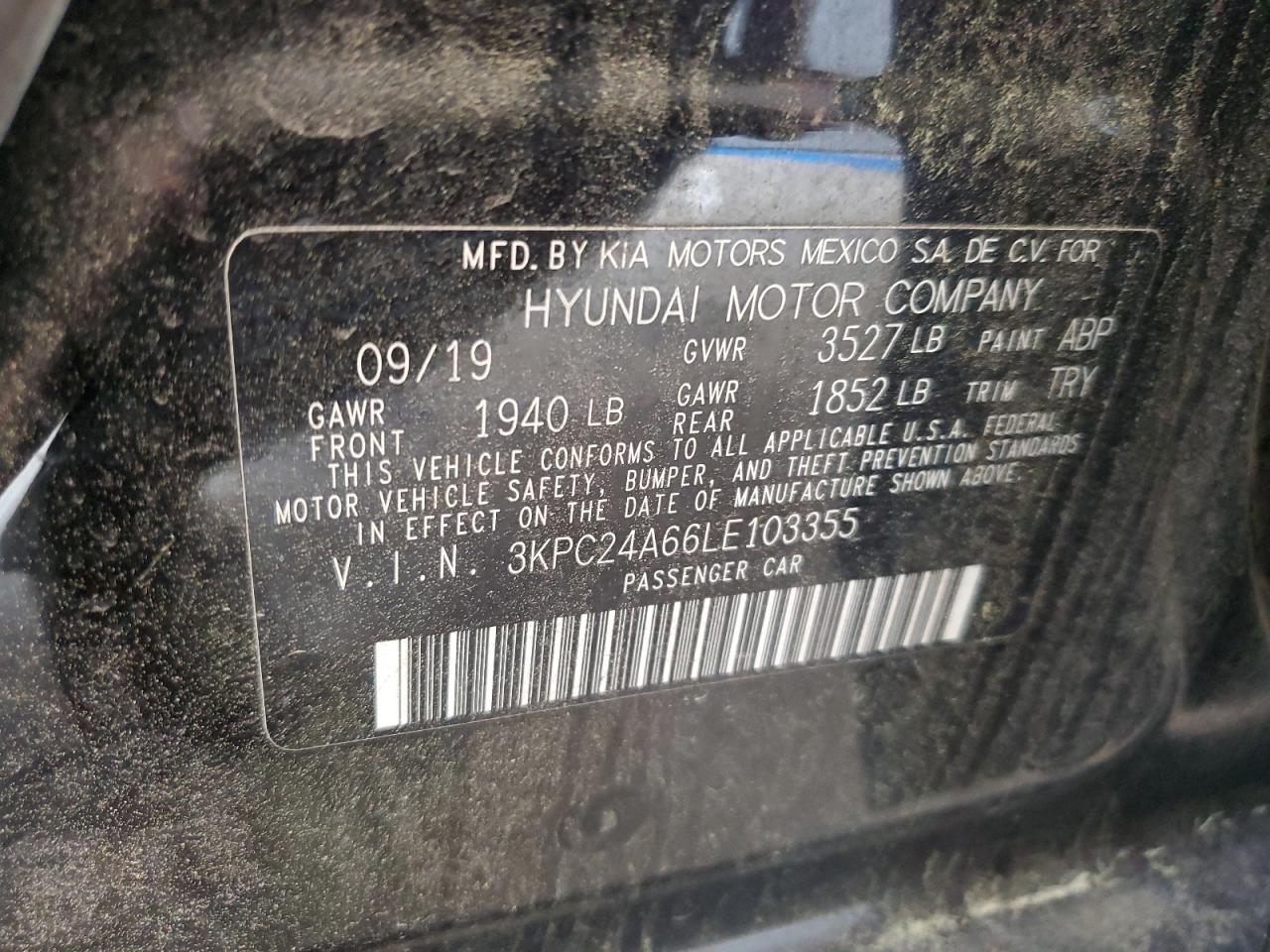 3KPC24A66LE103355 2020 Hyundai Accent Se