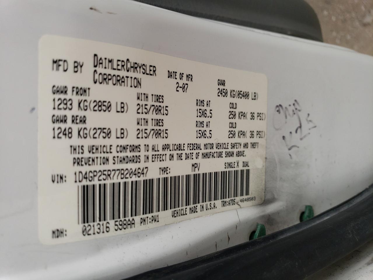 1D4GP25R77B204647 2007 Dodge Caravan Se