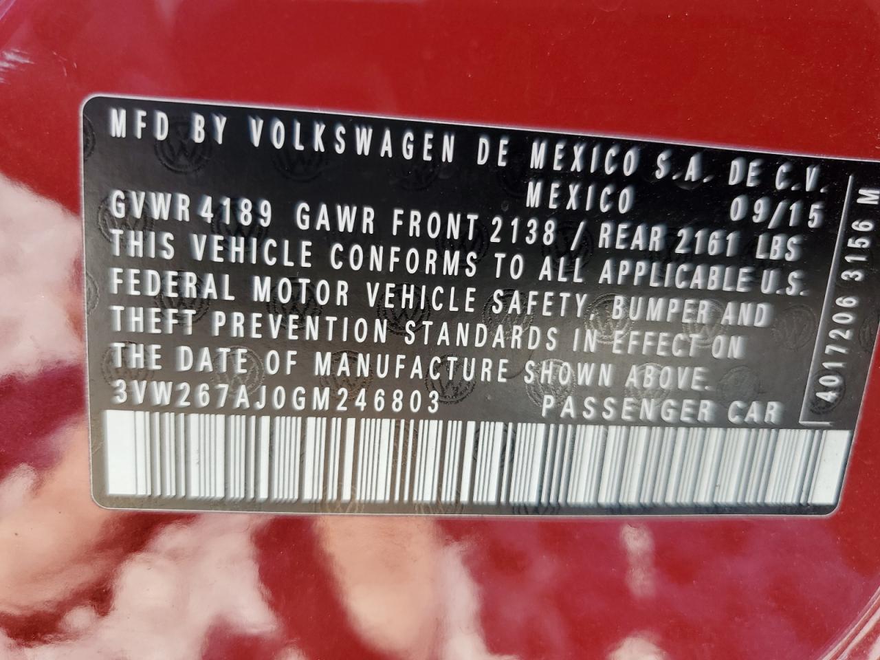 3VW267AJ0GM246803 2016 Volkswagen Jetta S