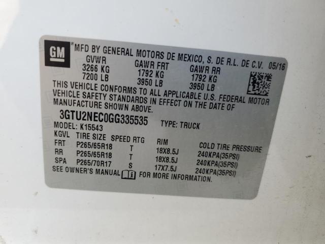 2016 GMC Sierra K1500 Slt VIN: 3GTU2NEC0GG335535 Lot: 55419114